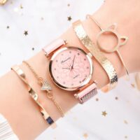 Relogio Quartz Feminino Original Com 5 Peças