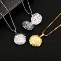 Colar Relicário Unissex de Aço Inoxidável – Benção de São Bento