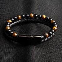 Pulseira de Couro e Pedras Naturais – Elegant Man