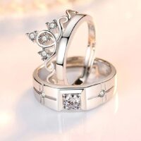 Alianças Ajustáveis Banhadas a Prata – King and Queen