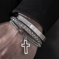 Conjunto de Pulseiras Masculinas em Aço Inoxidável – Signum Crucis