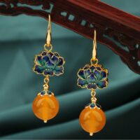 Brinco Étnico com Pedra Ágata de Fogo – Flor Vintage