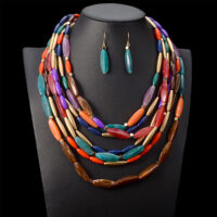 Conjunto de Brinco e Colar Multicamadas de Pastilhas Coloridas – Viva