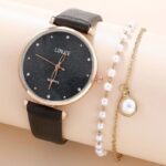 Conjunto Feminino Relógio + Pulseiras Banhadas a Ouro – Requinte