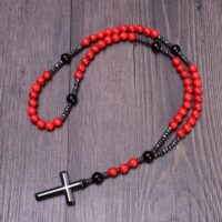 Terço Sagrado em Hematita e Coral Vermelho – Premium Red