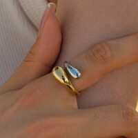 Anel Feminino Ajustável Banhado a Prata e a Ouro – Glam Drop