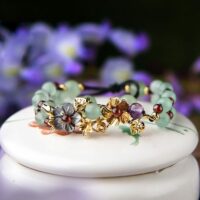 Pulseira Étnica Flores Pedra Aventurina e Granada – Inner Strength