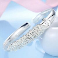 Bracelete banhado a prata – Pavão Real