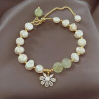Pulseira Feminina Quartzo Verde e Pérolas – Elegant Stylish
