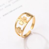 Anel Trevo de 4 Folhas Ajustável – Lucky Leaf