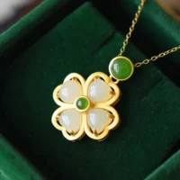 Colar Trevo de Quatro Folhas Pedra Jade – Life Amulet