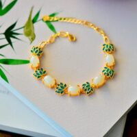 Pulseira em Jade Banhada a Ouro – Luxury Lotus