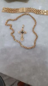 Click to view full screen Conjunto Corrente e Pulseira Banhados a Ouro Nobreza Bizantina photo review